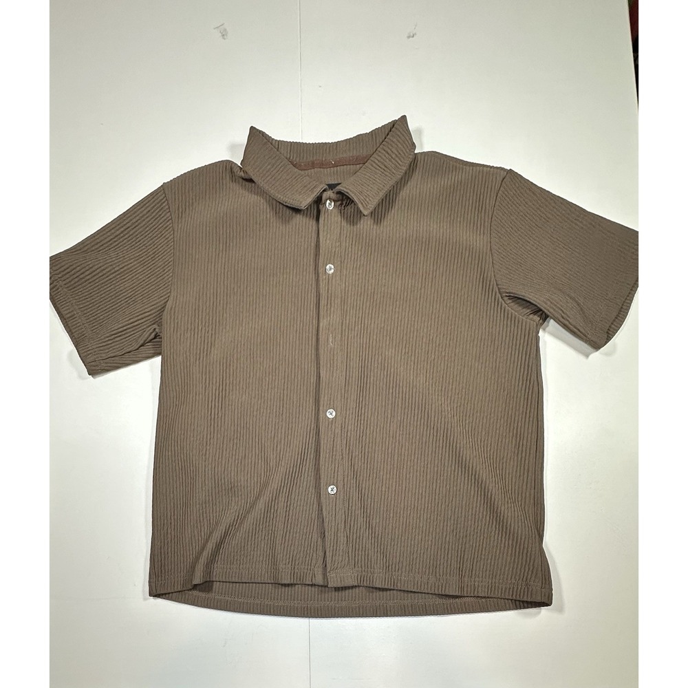 PACSUN Short Sleeve Button Up Shirt Mens Medium‎ Brown Stripe Missing One Button